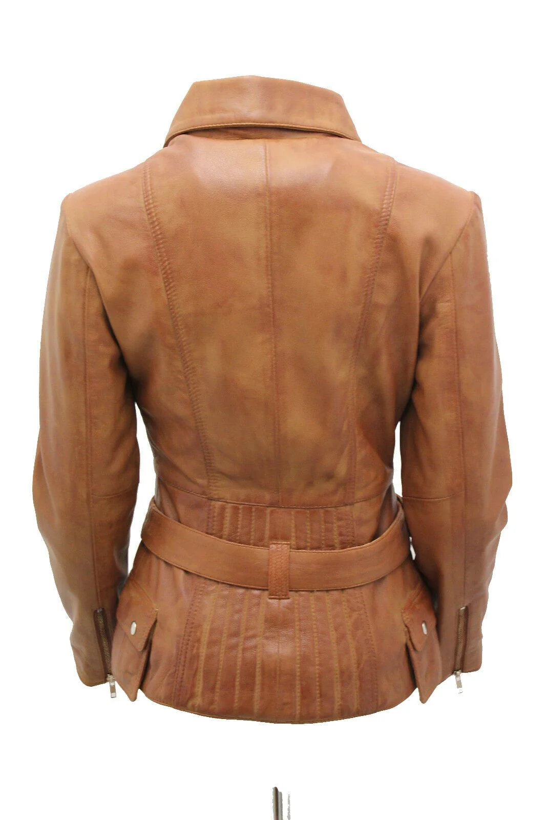 Womens Mid-length Leather Biker Jacket-Middlewich - Image 33