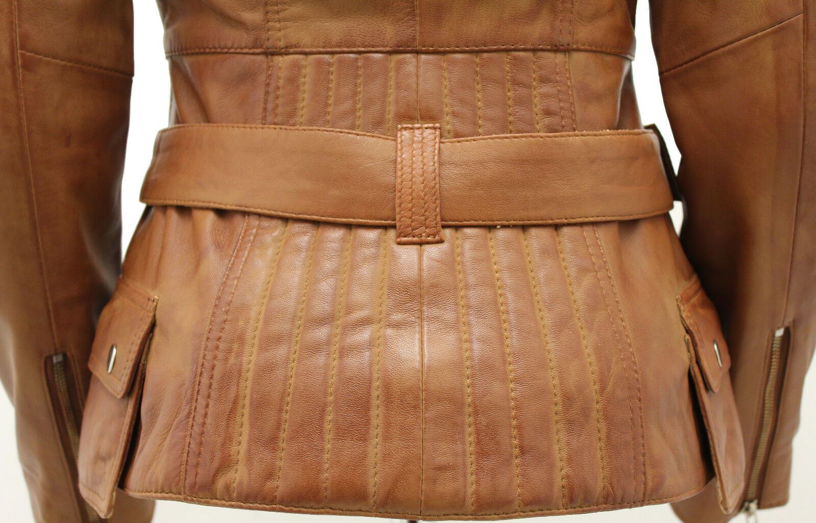 Womens Mid-length Leather Biker Jacket-Middlewich - Image 34