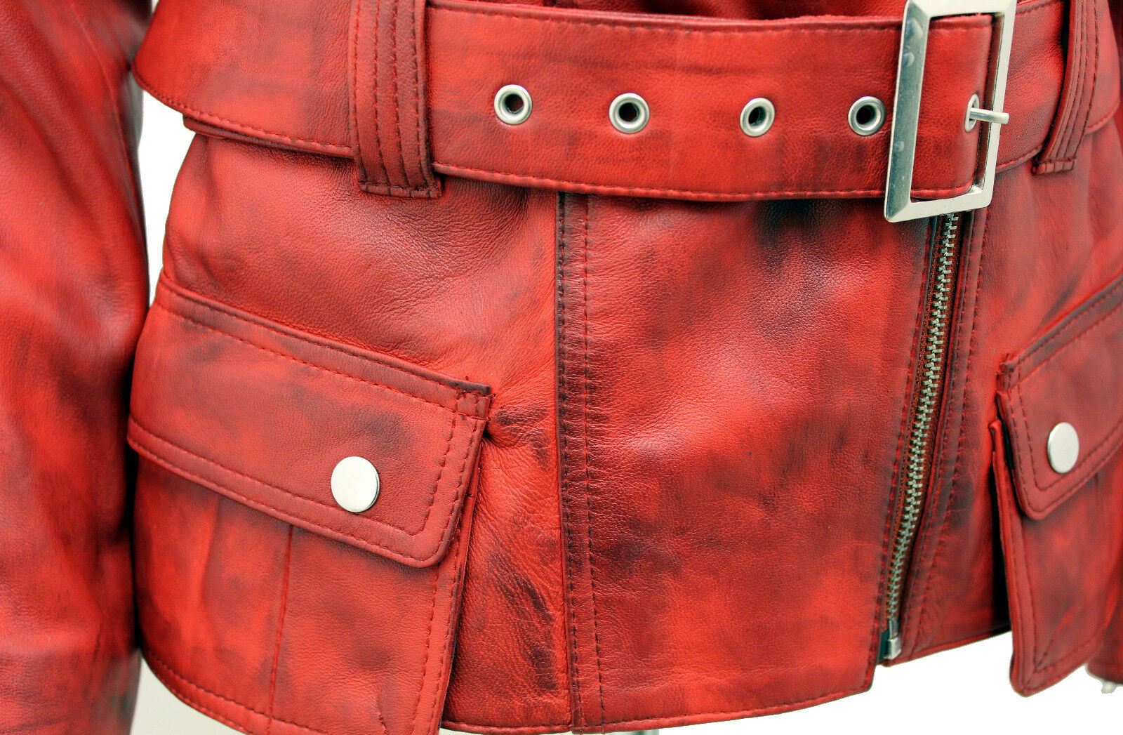 Womens Mid-length Leather Biker Jacket-Middlewich - Image 8