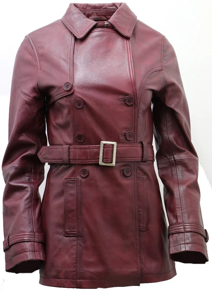 Womens Mid Length Leather Trench Coat -Oakham - Image 21