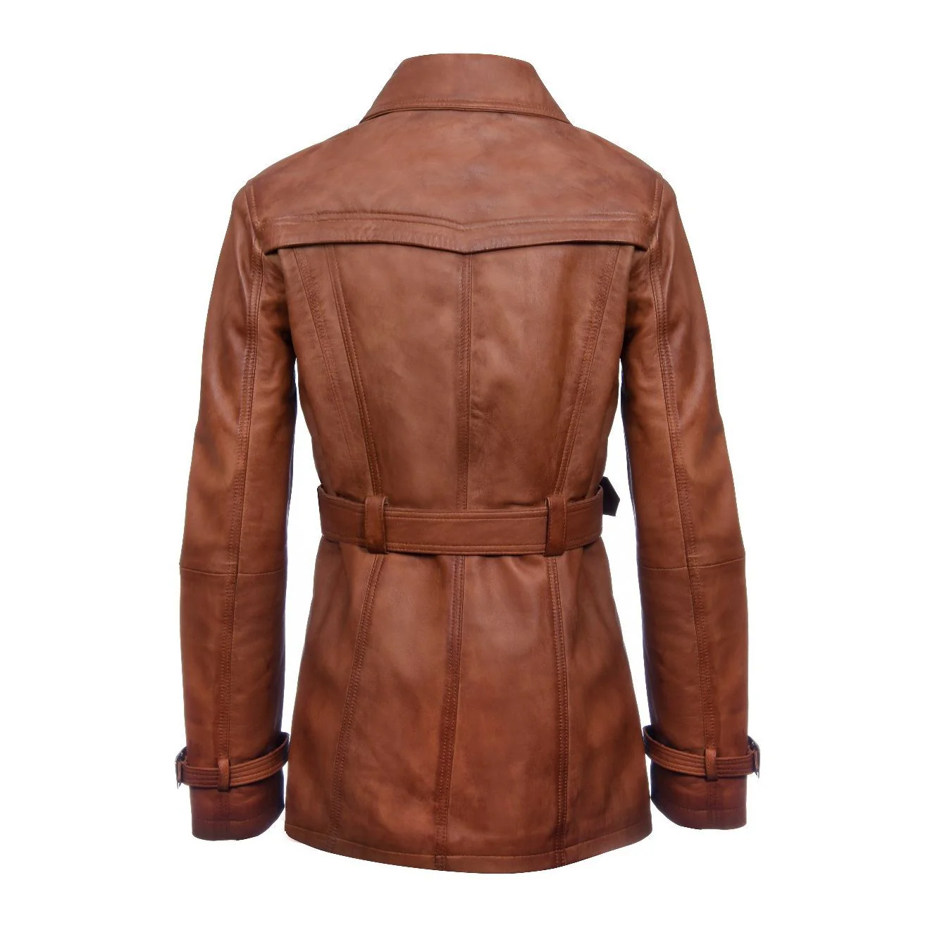 Womens Mid Length Leather Trench Coat -Oakham - Image 4