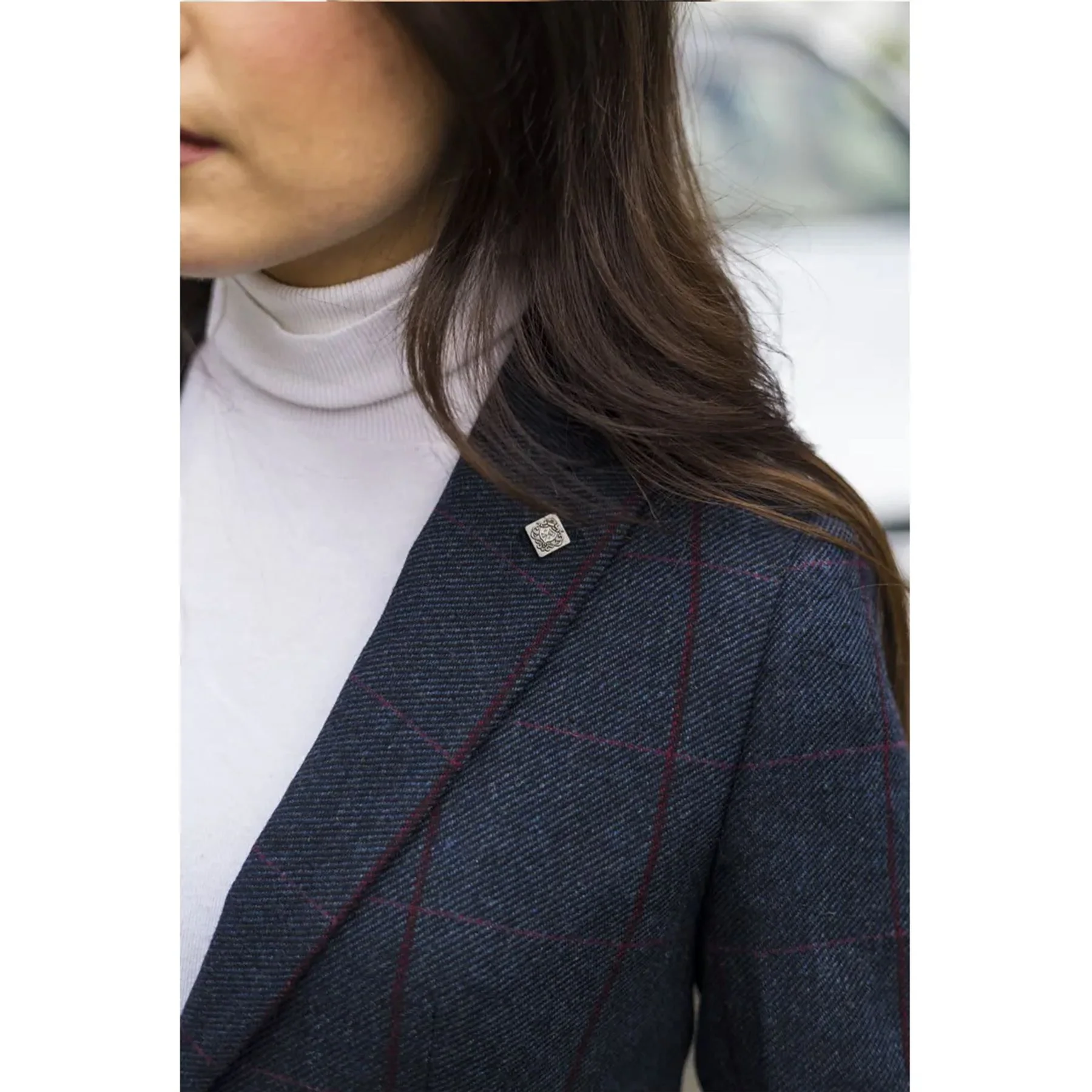 Women's Navy Tweed Tailored Fit Formal Blazer - Image 7