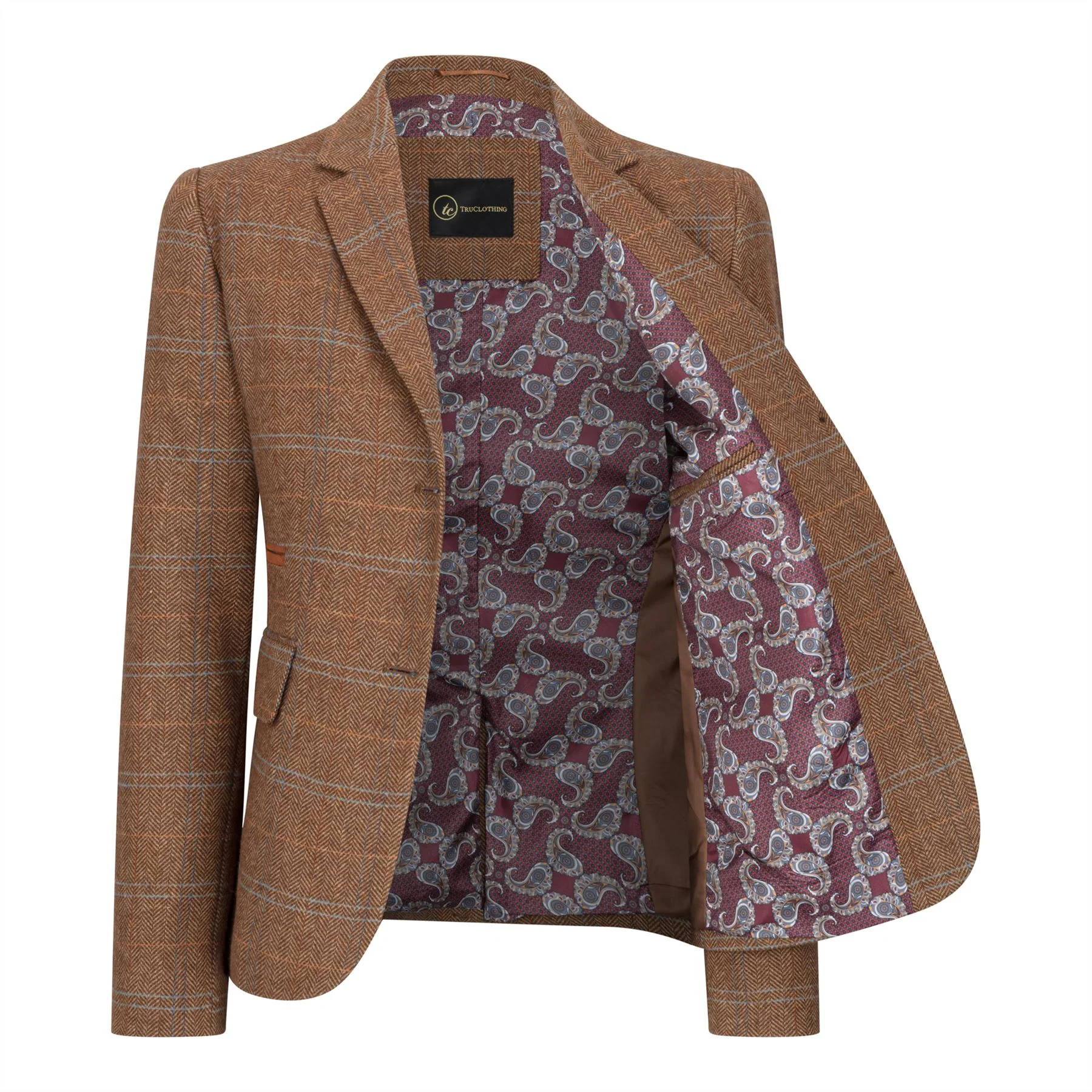 Women's Oak Brown 2 Piece Set Tweed Blazer Waistcoat in Herringbone Check - Image 9