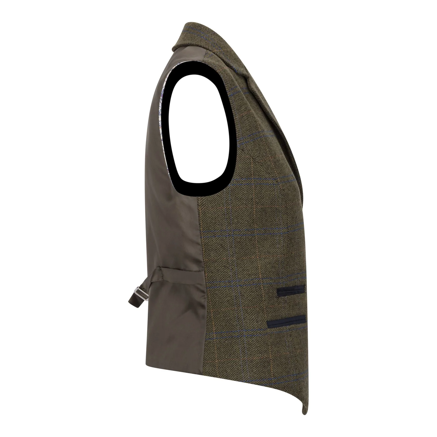 Women's Olive Tailored Fit Tweed Waistcoat in Herringbone Check - Image 3