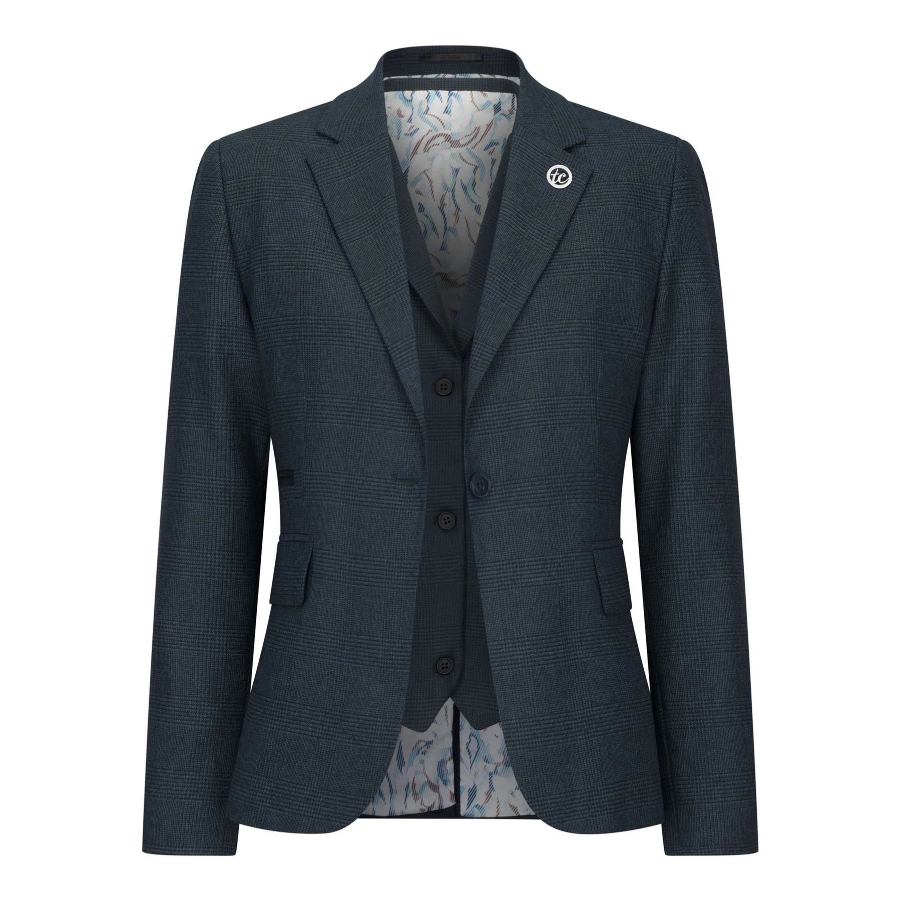 Women's Olive Three-Piece Tailored Fit Suit in Prince of Wales Check - Image 7