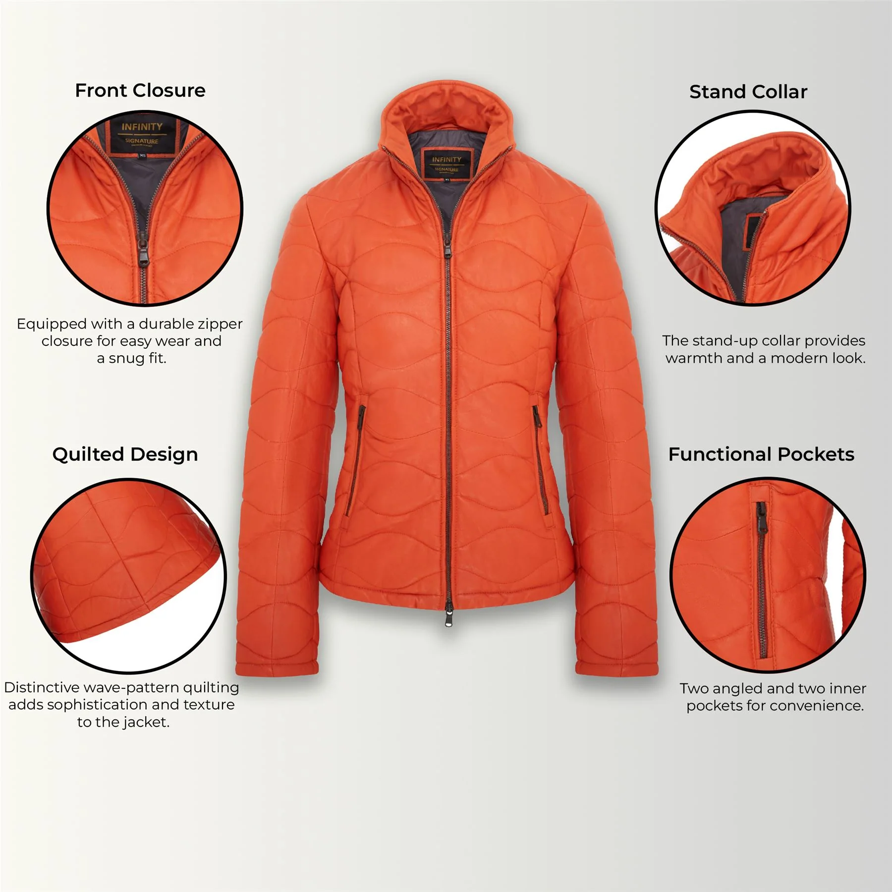 Womens Puffer Quilted Bomber Leather Jacket - Hamar - Image 2
