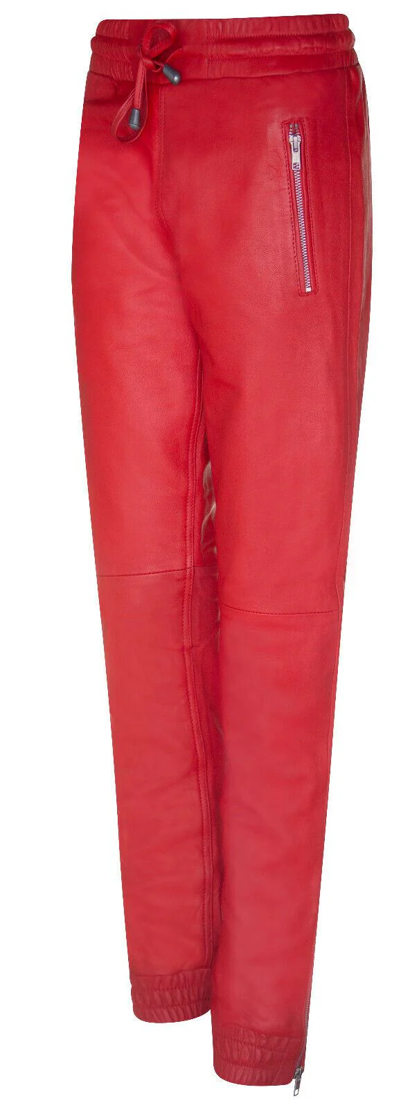 Women's Real Red Leather Trousers Joggers Nappa Track Sweat Pants - Image 2