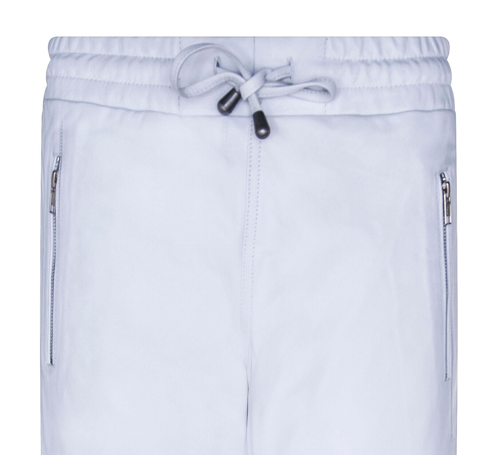 Women's Real White Leather Trousers Joggers Nappa Track Sweat Pants - Image 4