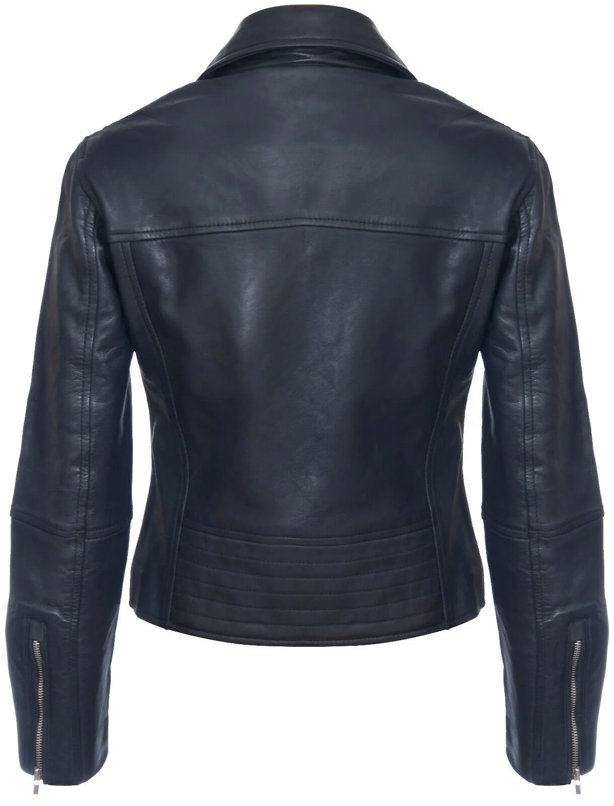 Womens Red Leather Retro Biker Jacket-Madeley - Image 3