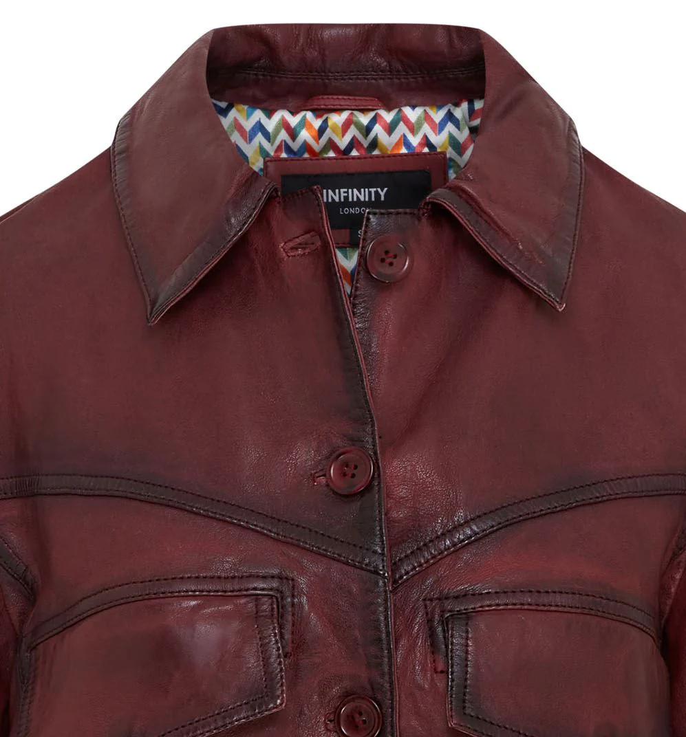 Womens Retro Biker Leather Jacket - Kopervik - Image 12
