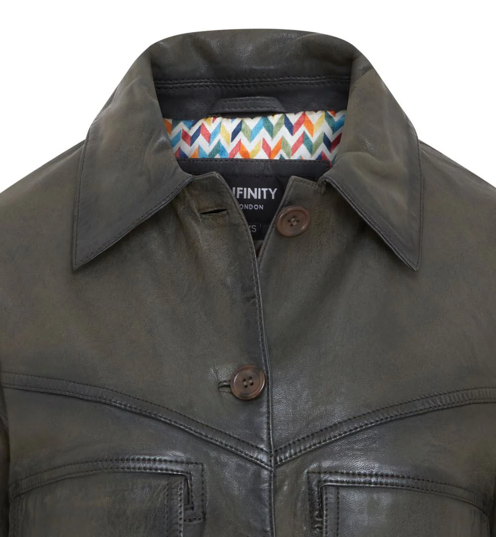 Womens Retro Biker Leather Jacket - Kopervik - Image 18