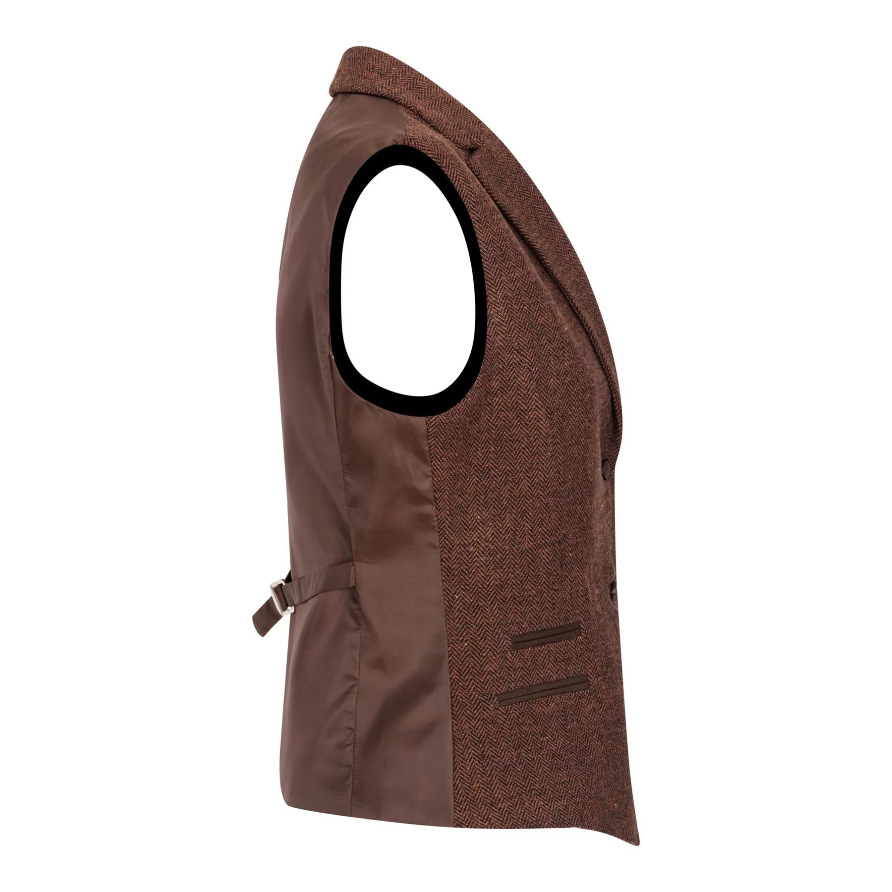 Women's Rust Brown Herringbone Wool Tweed Check Waistcoat - Image 3