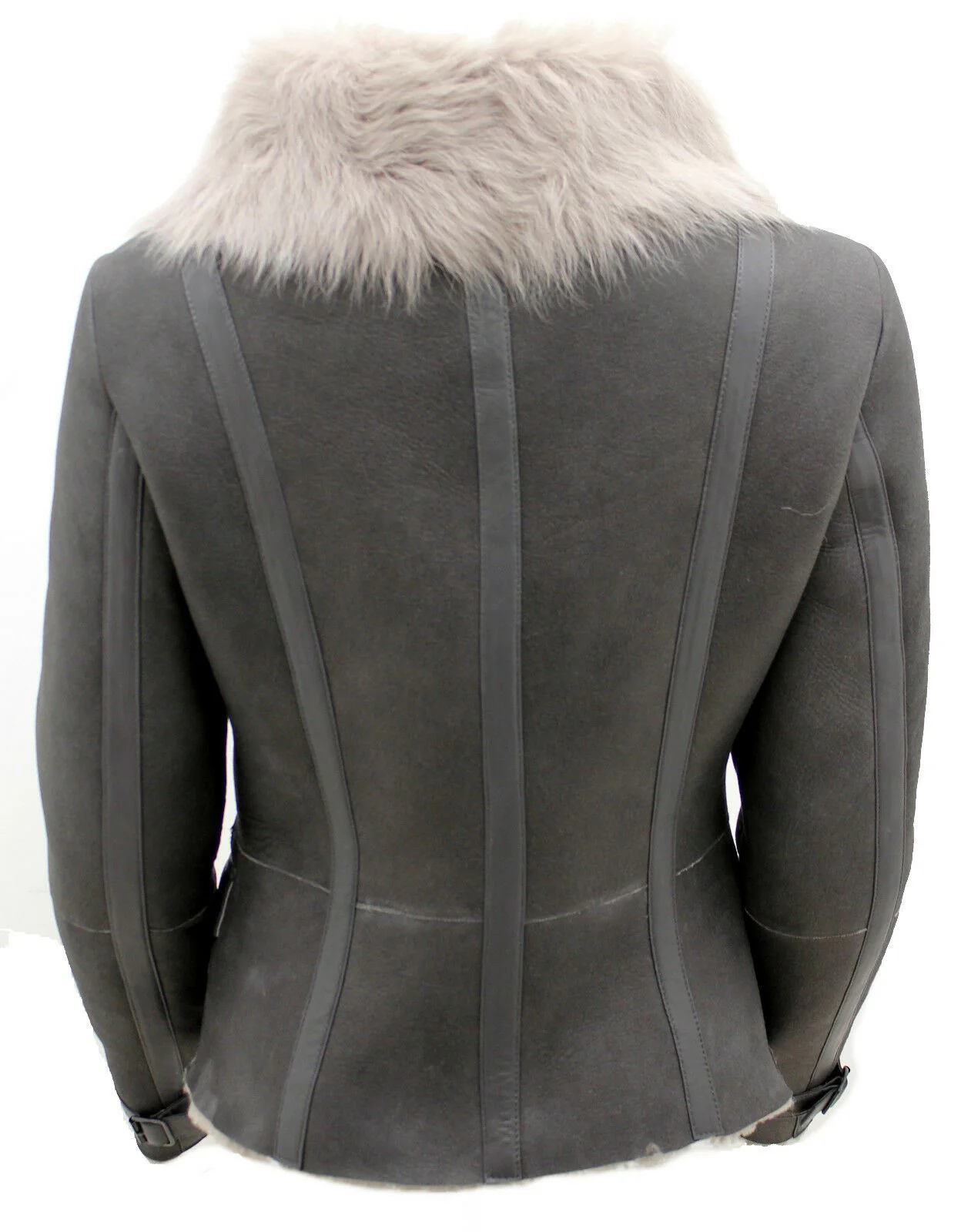 Womens Shearling Grey Toscana Flying Jacket-Polegate - Image 3