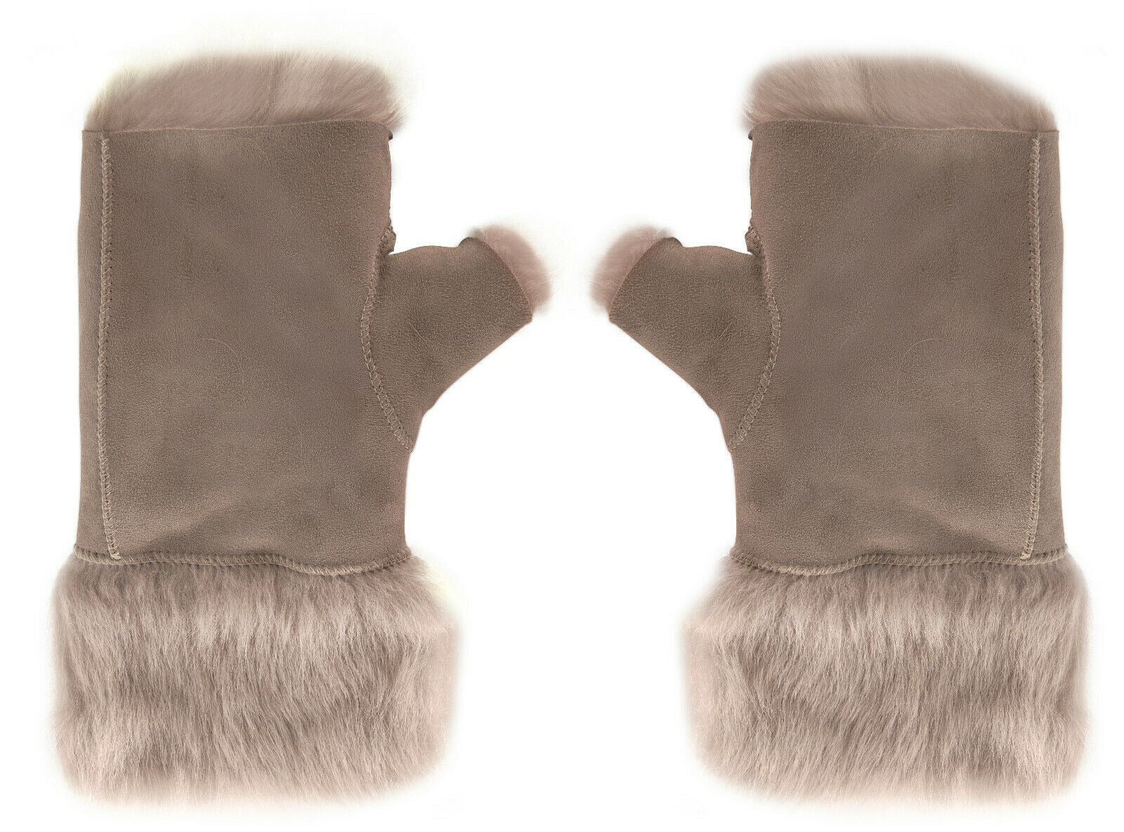 Womens Shearling Mittens Fingerless Cuffs Toscana Suede Sheepskin Fur - Image 12