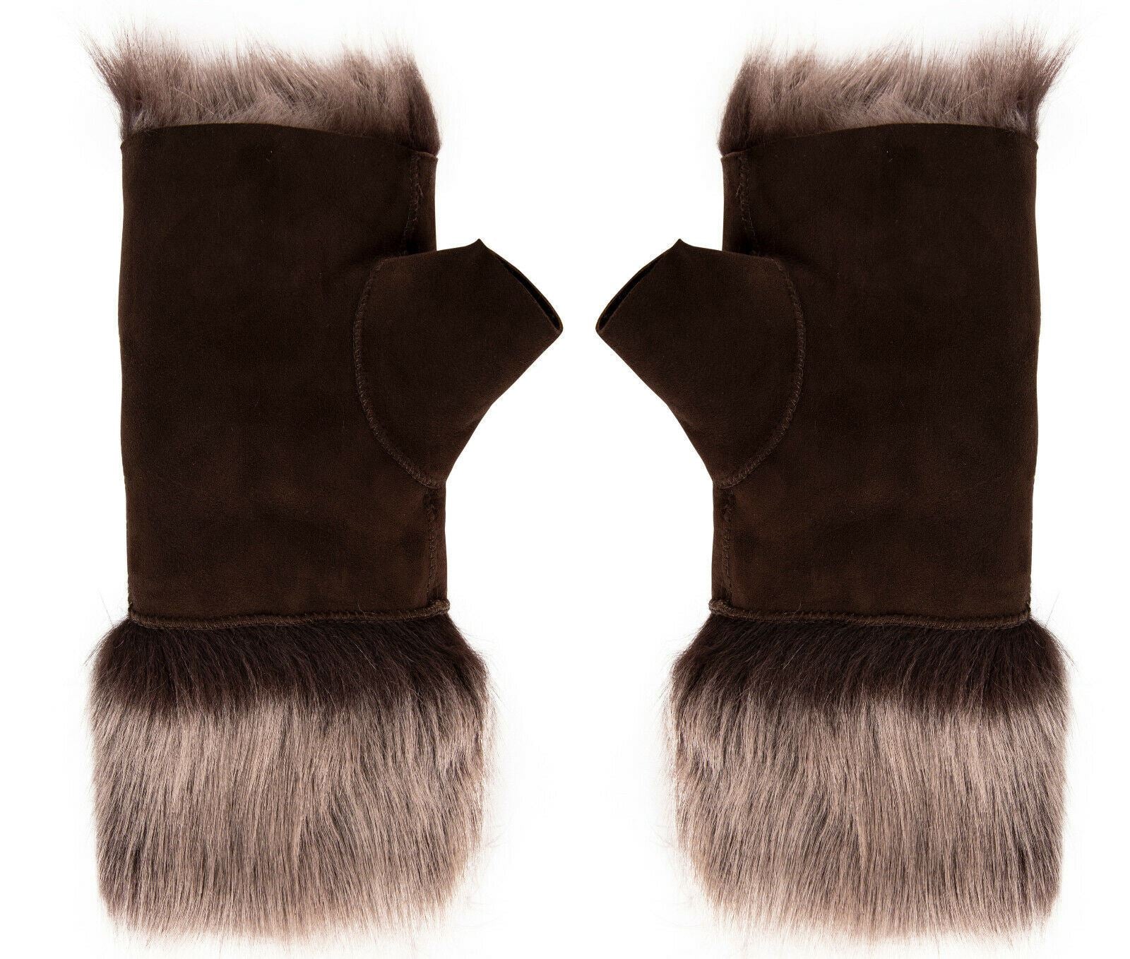 Womens Shearling Mittens Fingerless Cuffs Toscana Suede Sheepskin Fur - Image 22