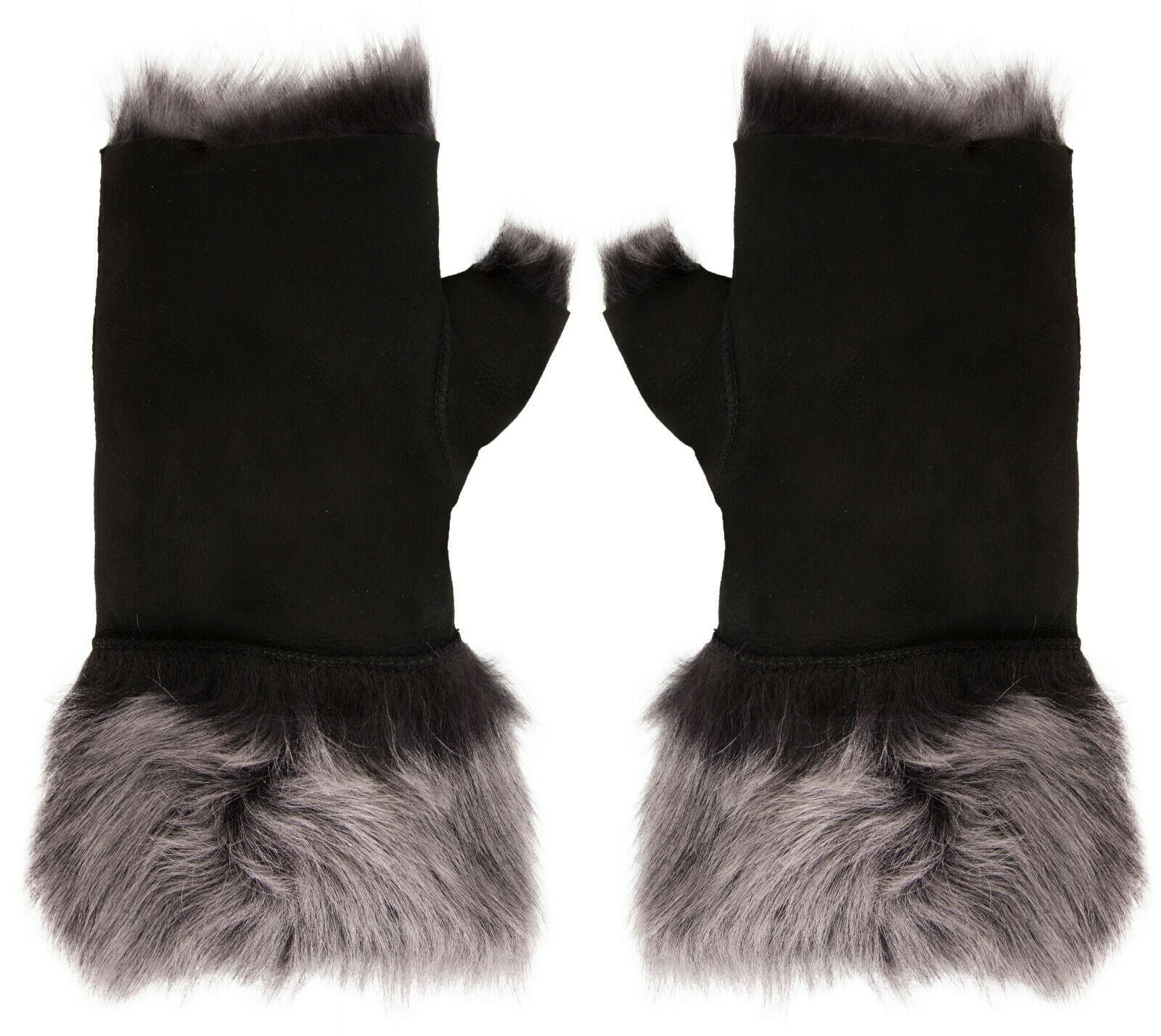 Womens Shearling Mittens Fingerless Cuffs Toscana Suede Sheepskin Fur - Image 57