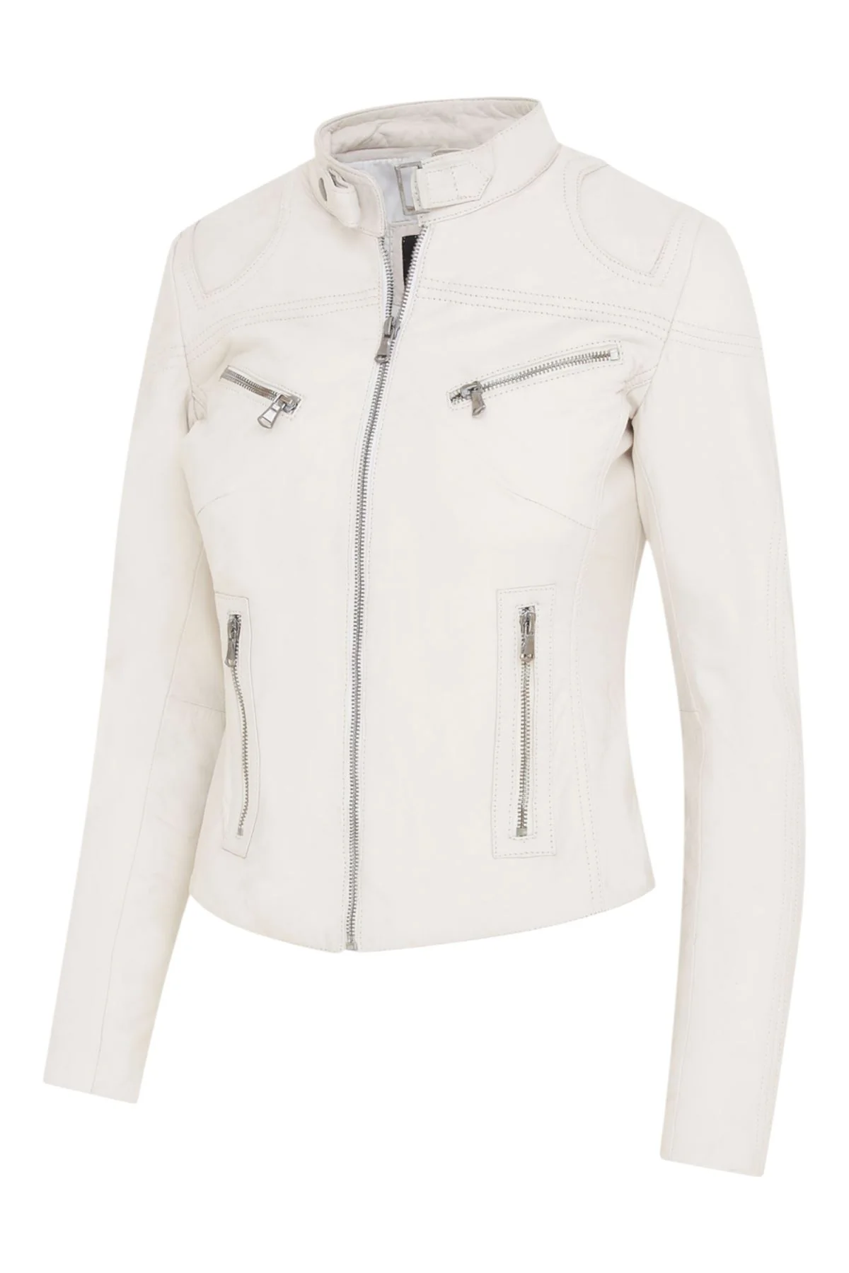Womens Slim-Fit Leather Biker Jacket-Maldon - Image 26