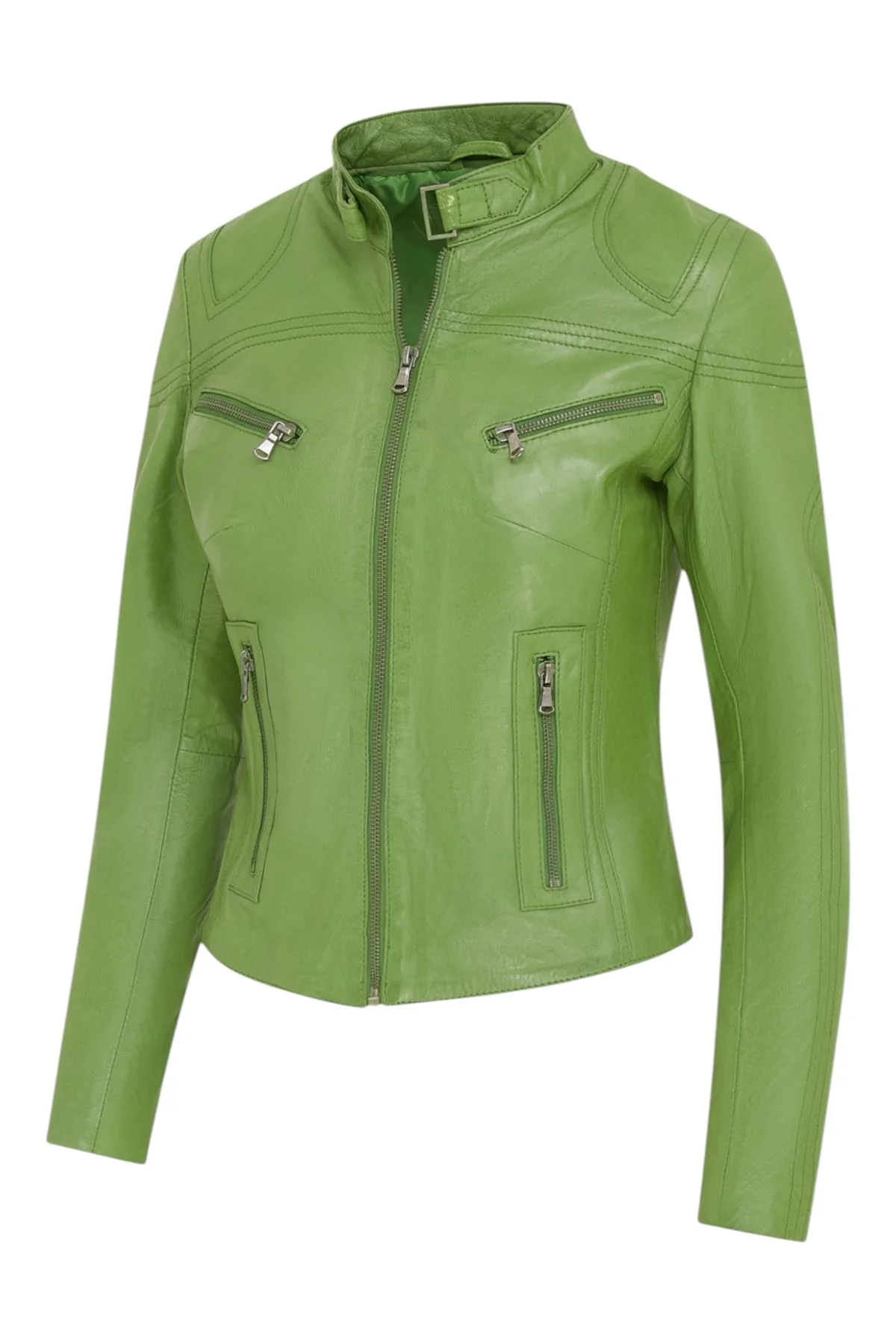 Womens Slim-Fit Leather Biker Jacket-Maldon - Image 3