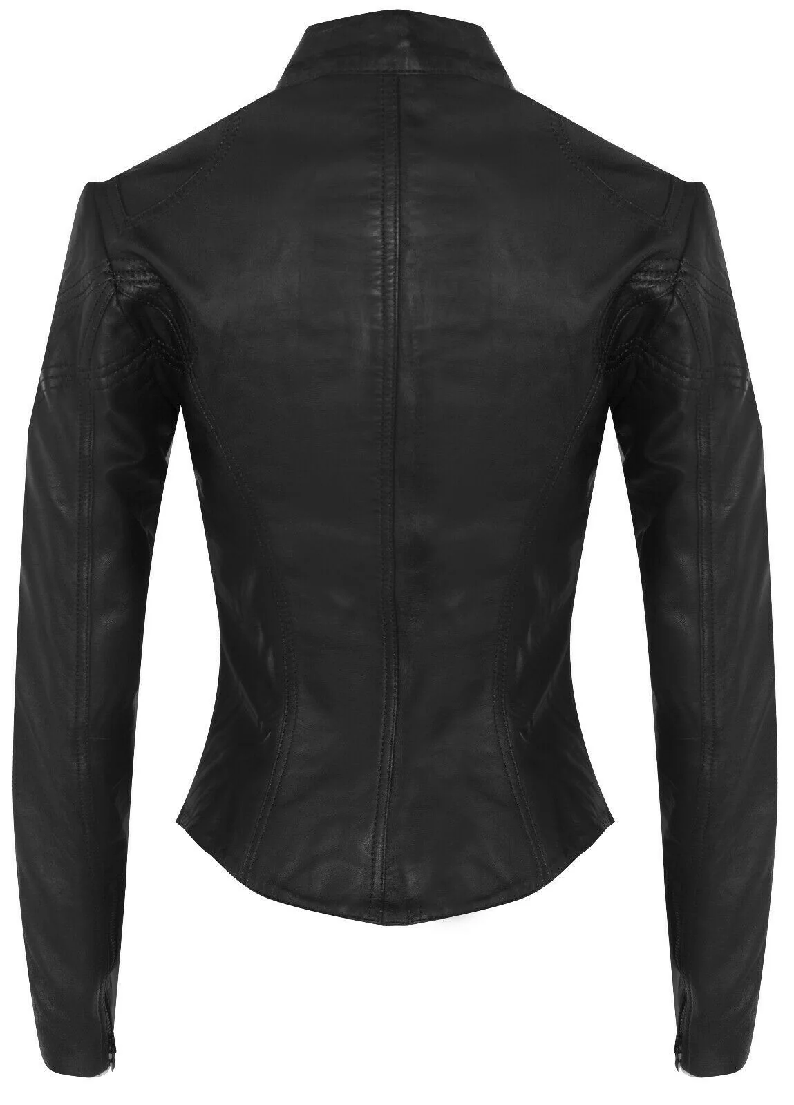 Womens Slim-Fit Leather Biker Jacket-Maldon - Image 38