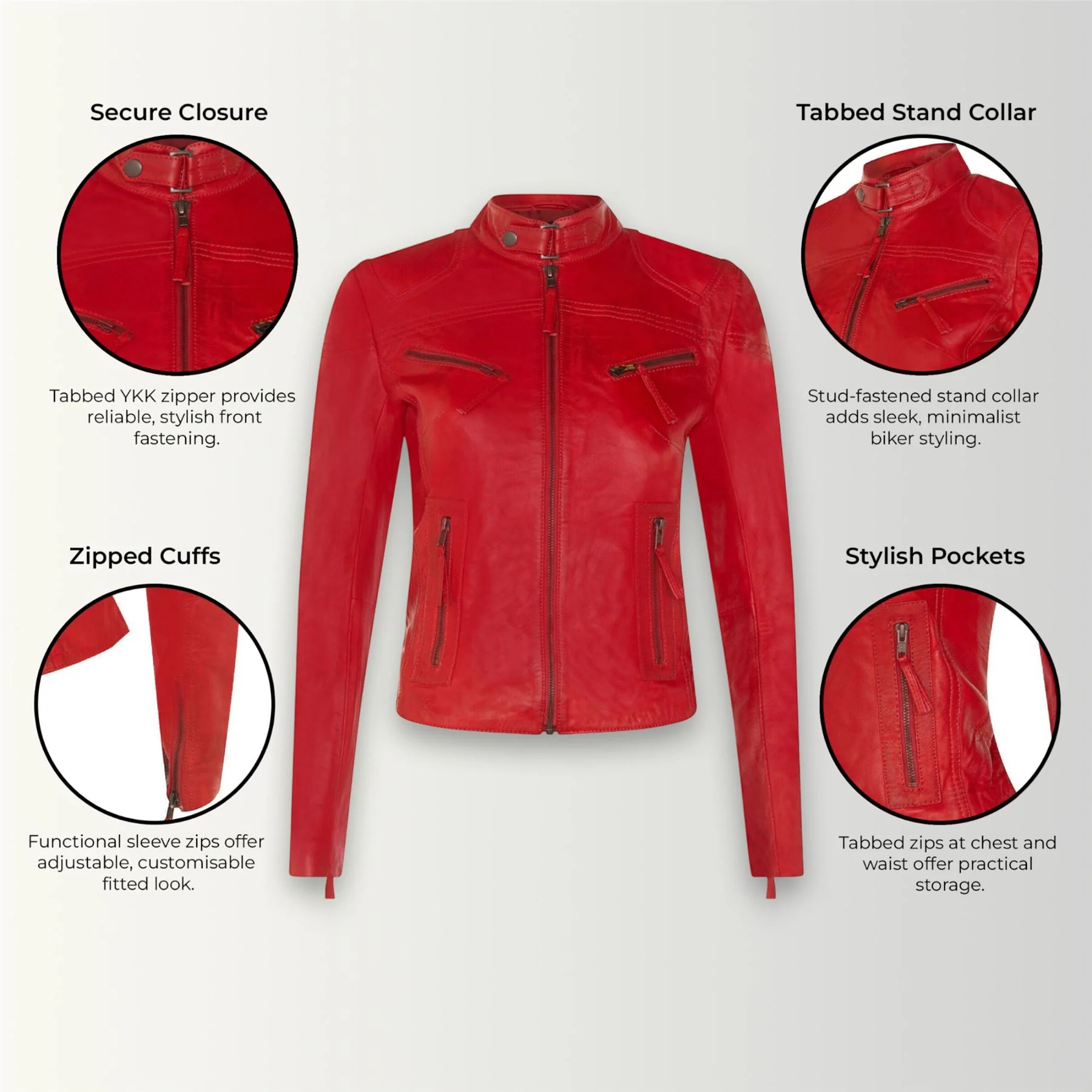 Womens Slim-Fit Leather Biker Jacket-Maldon - Image 47