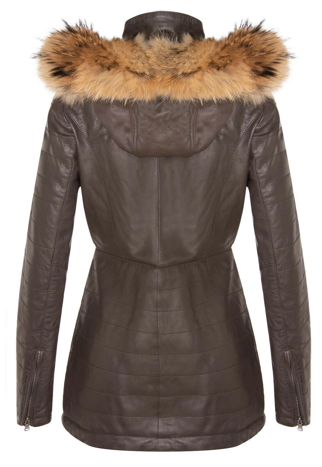 Womens Slim Fit Leather Hooded Parka Jacket-Northam - Image 15