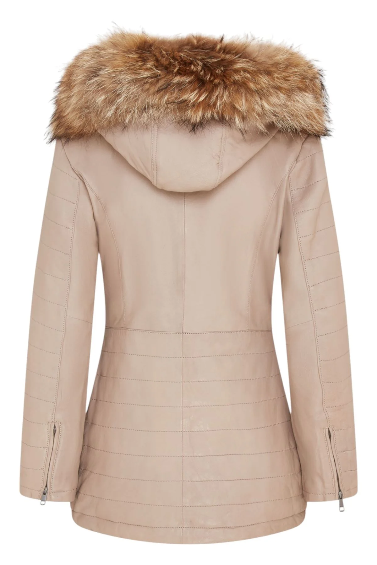 Womens Slim Fit Leather Hooded Parka Jacket-Northam - Image 23