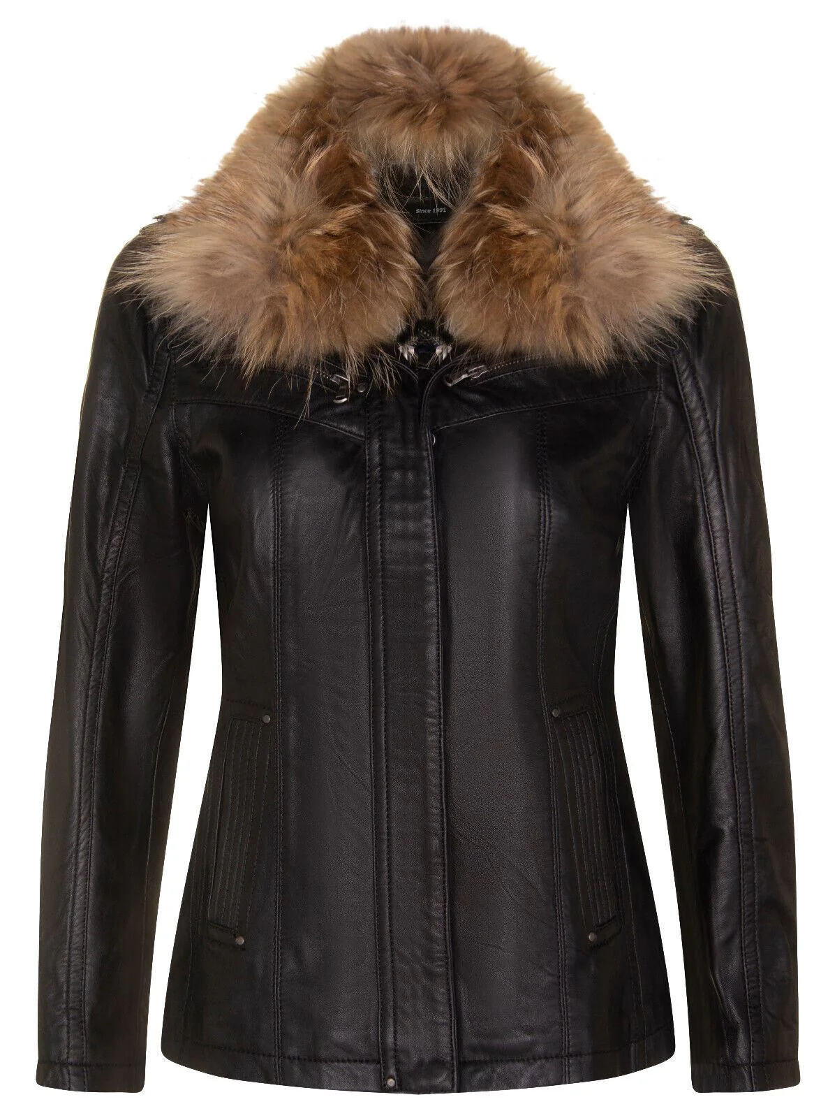 Womens Slim Fit Leather Parker Jacket-Millom