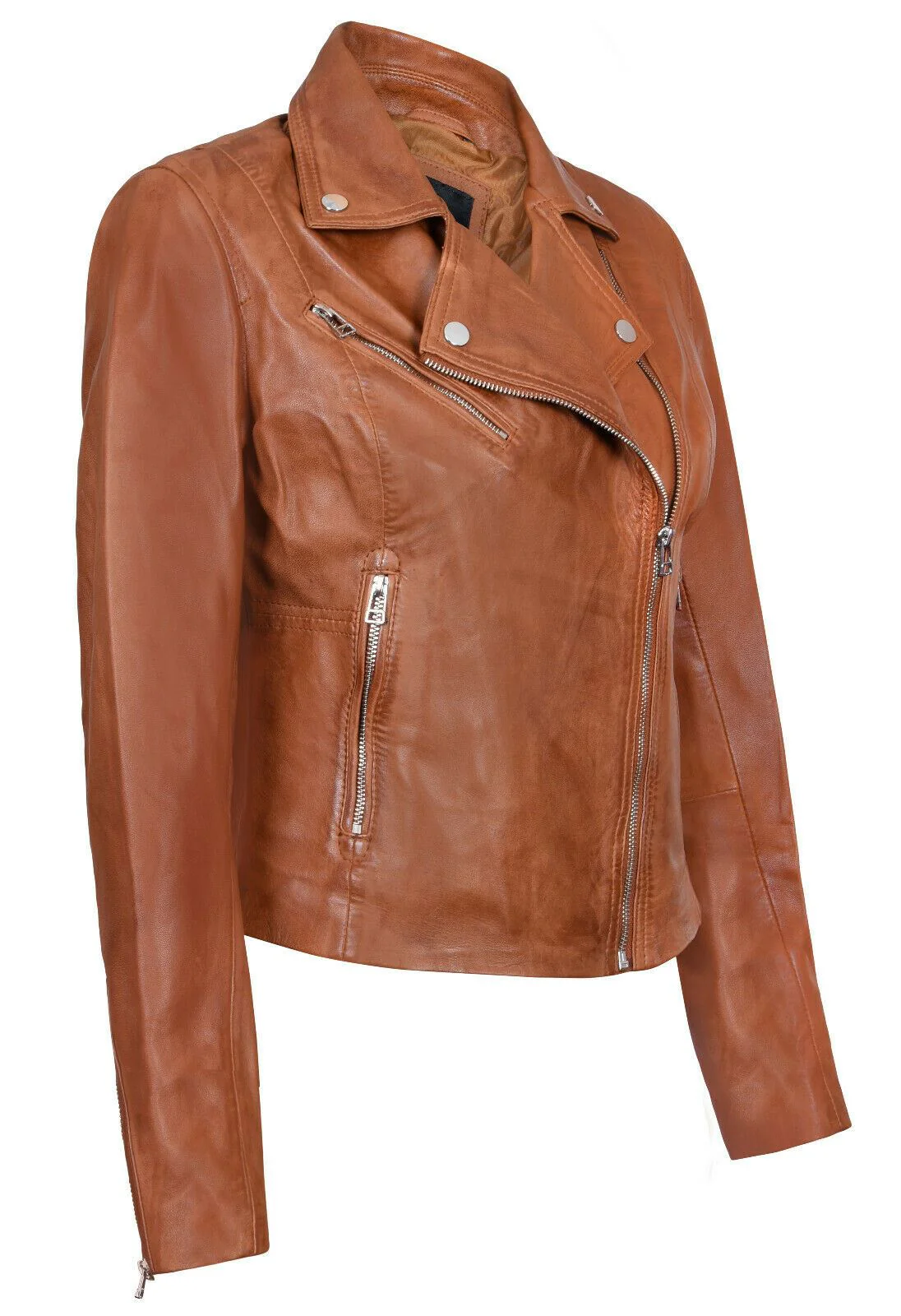 Womens Smart Leather Biker Jacket-Matlock - Image 10
