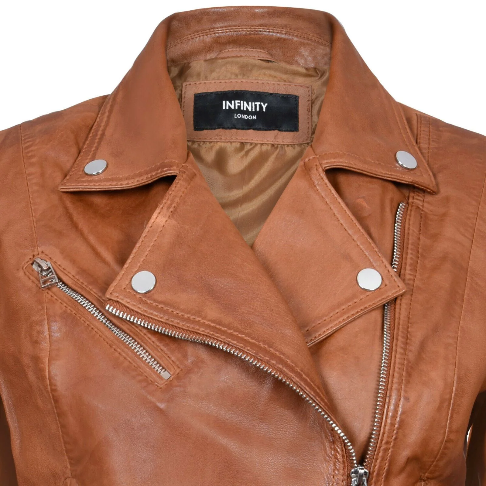 Womens Smart Leather Biker Jacket-Matlock - Image 12
