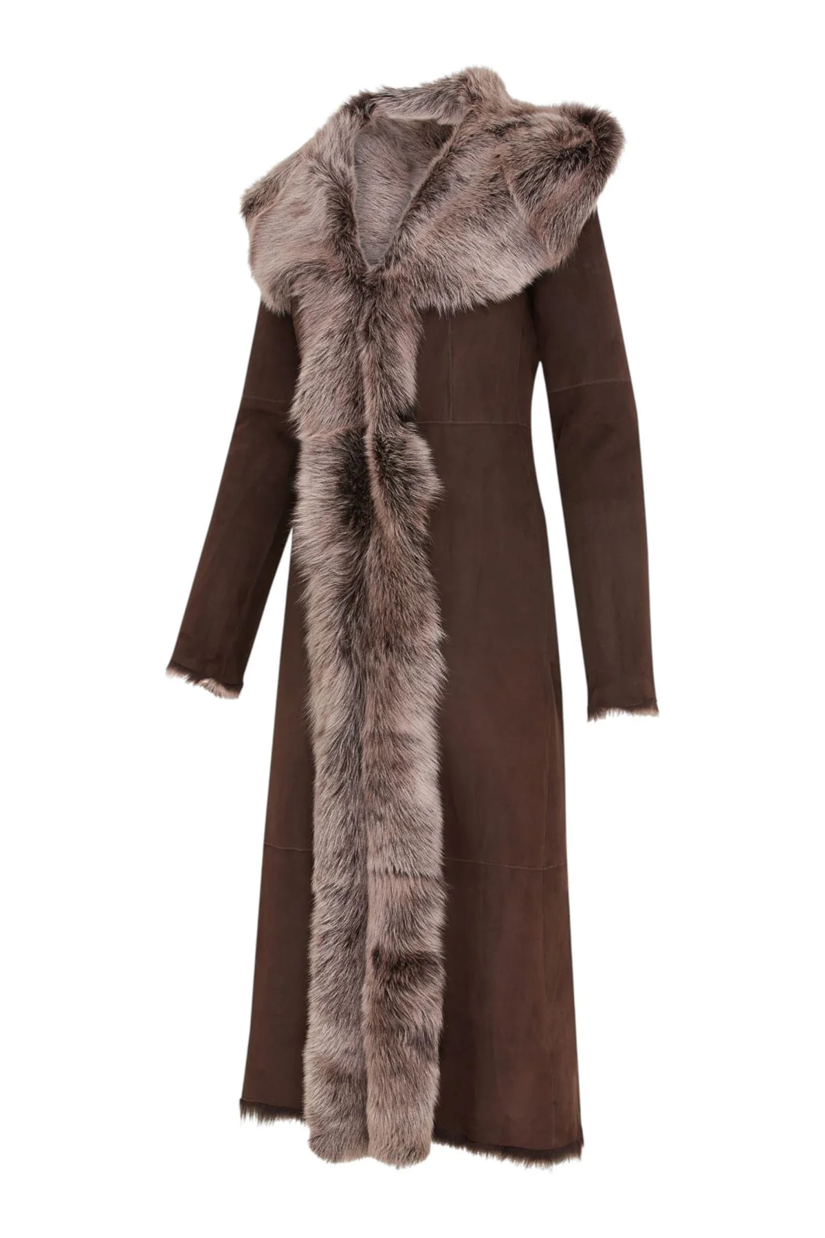 Womens Suede Toscana Sheepskin Hooded Trench Coat-Fribourg - Image 15