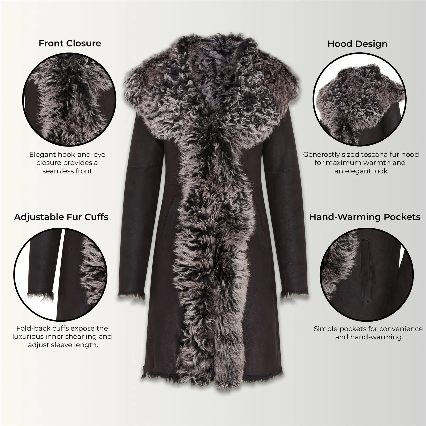 Womens Toscana Sheepskin Leather Hooded Trench Coat - Coast - Image 18