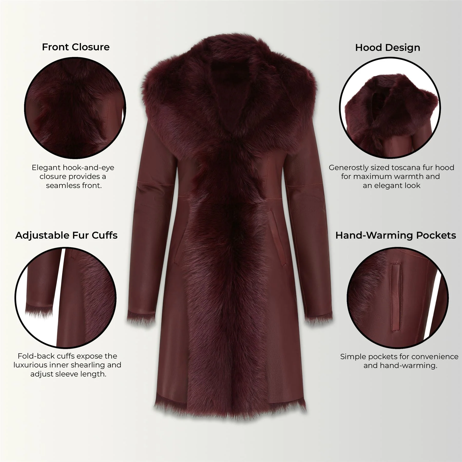 Womens Toscana Sheepskin Leather Hooded Trench Coat - Coast - Image 2
