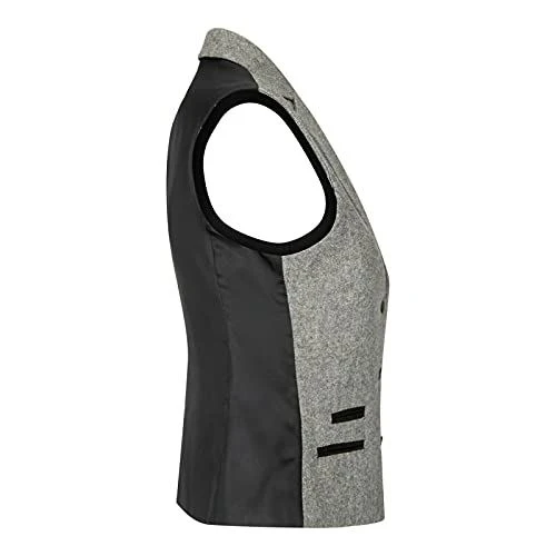 Womens Tweed 1920s Herringbone Light Grey Waistcoat - Image 3