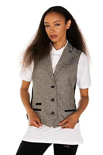 Womens Tweed 1920s Herringbone Light Grey Waistcoat - Image 5