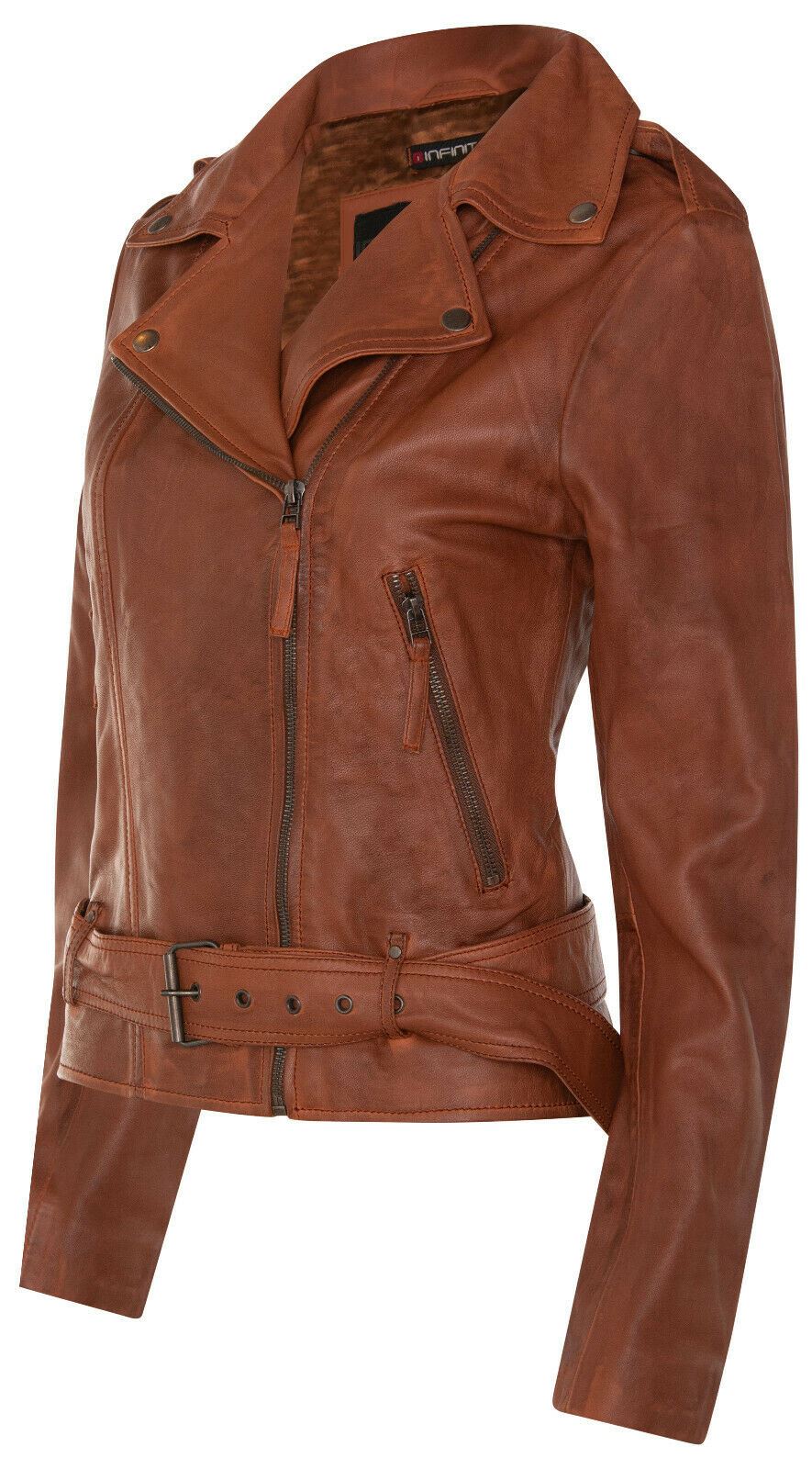 Womens Vintage Leather Biker Jacket-Malton - Image 10