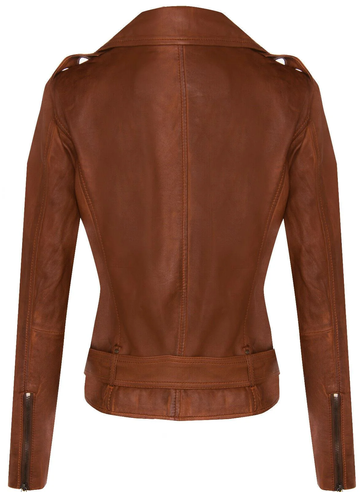 Womens Vintage Leather Biker Jacket-Malton - Image 11