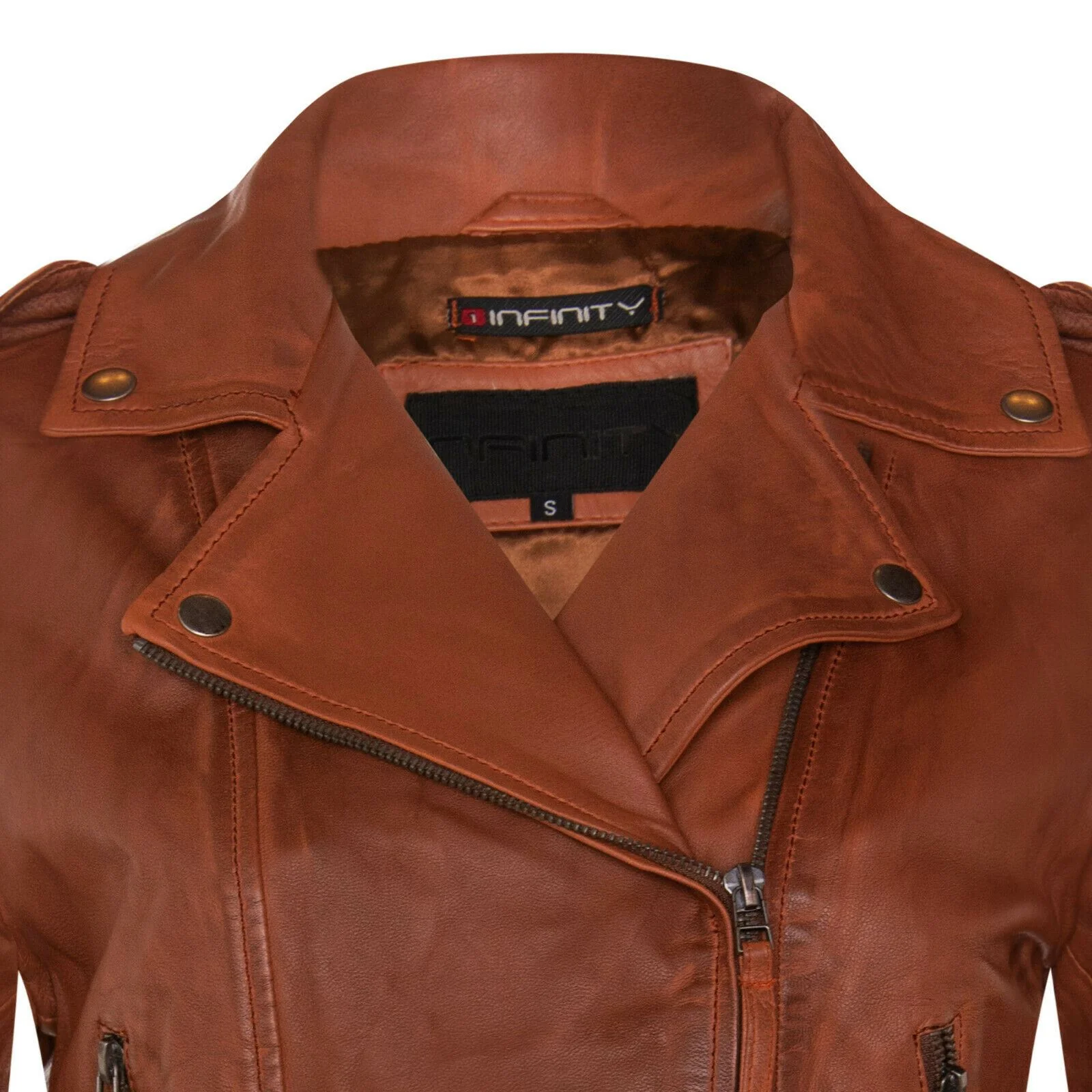 Womens Vintage Leather Biker Jacket-Malton - Image 12