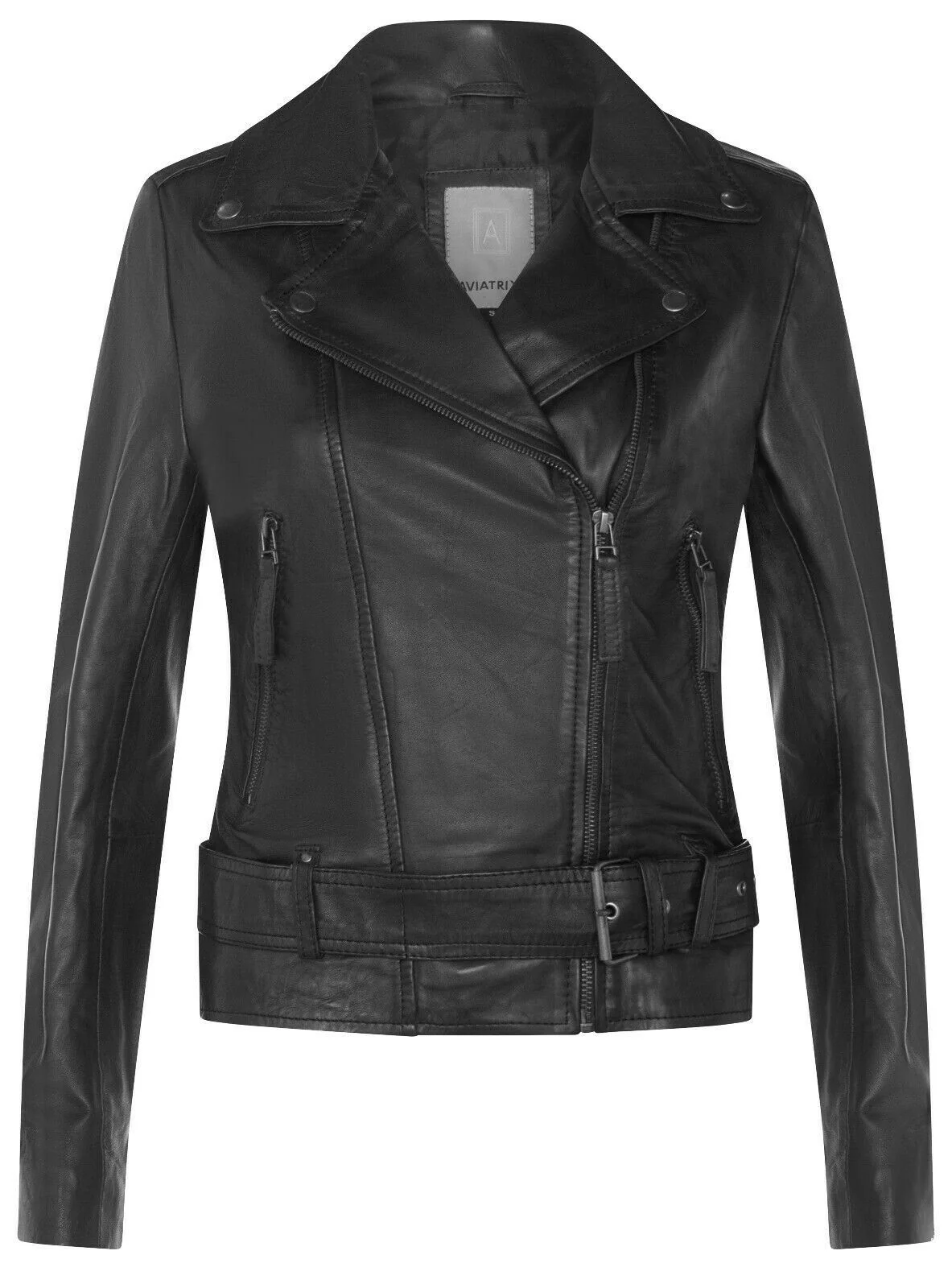 Womens Vintage Leather Biker Jacket-Malton - Image 13