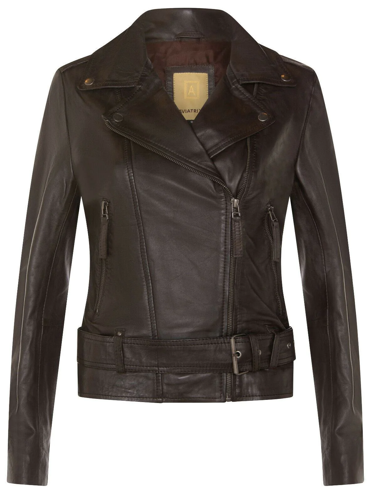 Womens Vintage Leather Biker Jacket-Malton - Image 17
