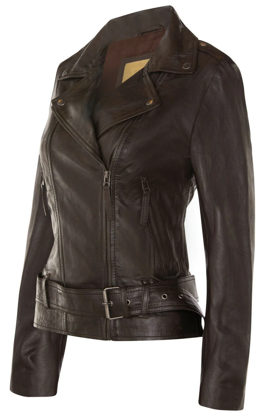 Womens Vintage Leather Biker Jacket-Malton - Image 18
