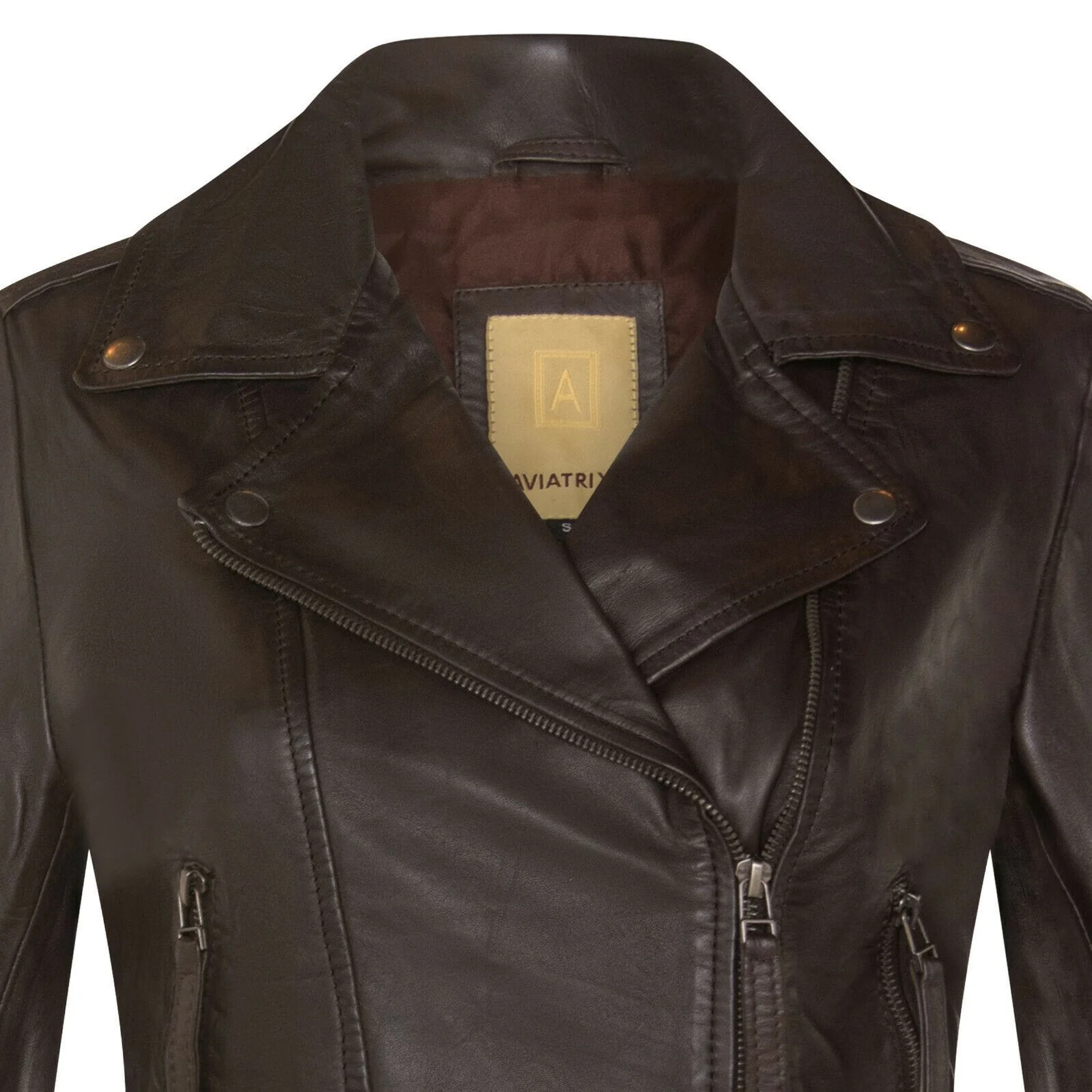 Womens Vintage Leather Biker Jacket-Malton - Image 20
