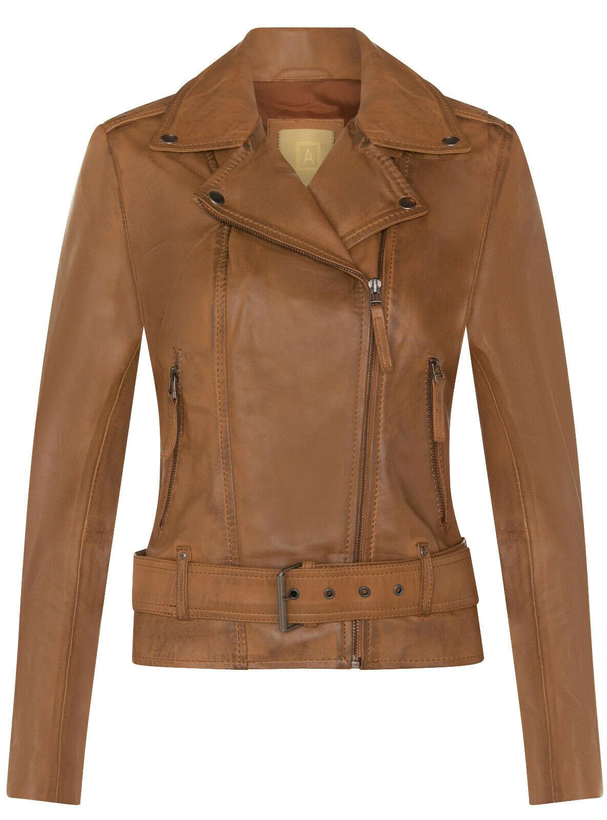 Womens Vintage Leather Biker Jacket-Malton - Image 5