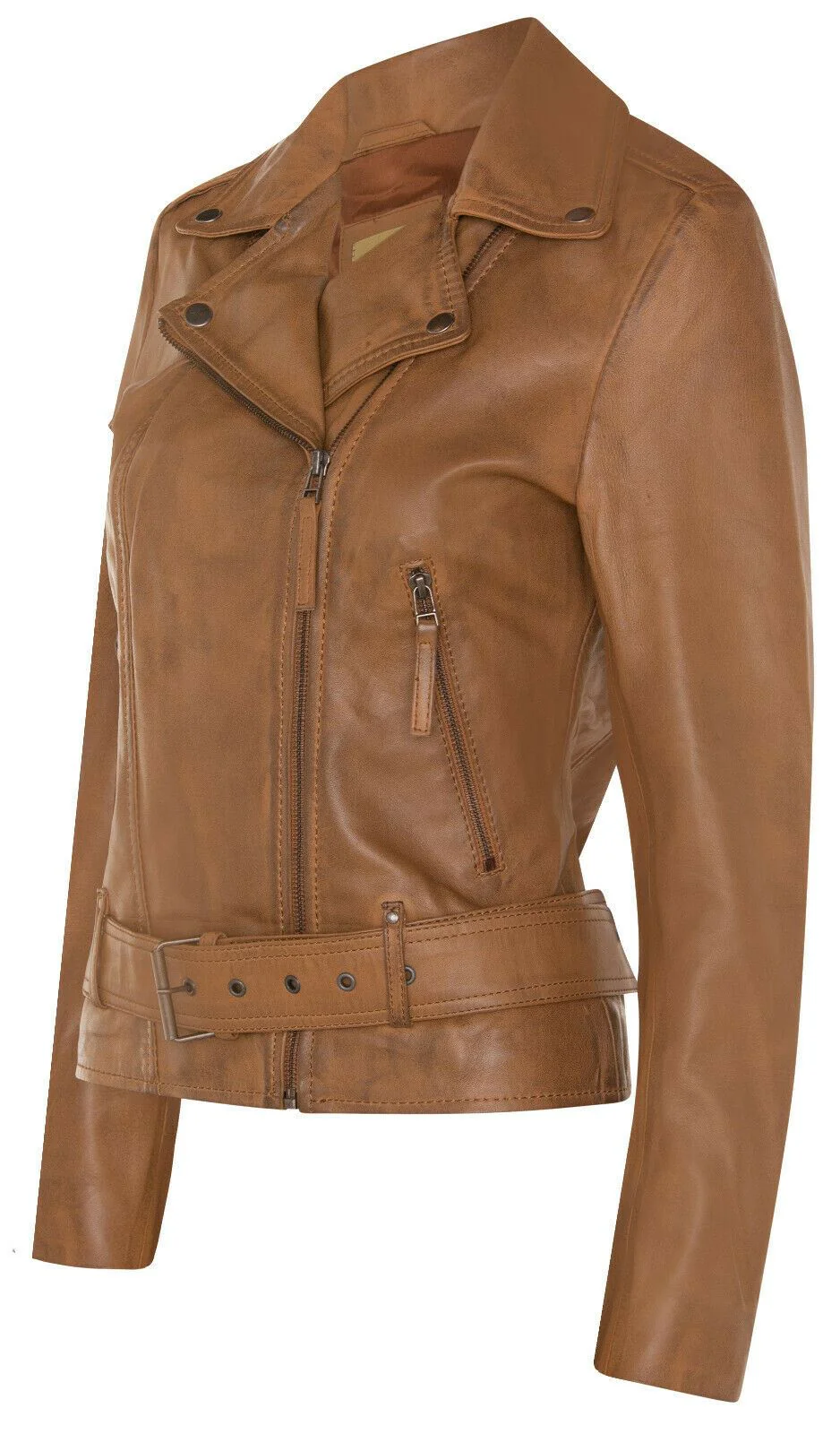 Womens Vintage Leather Biker Jacket-Malton - Image 6