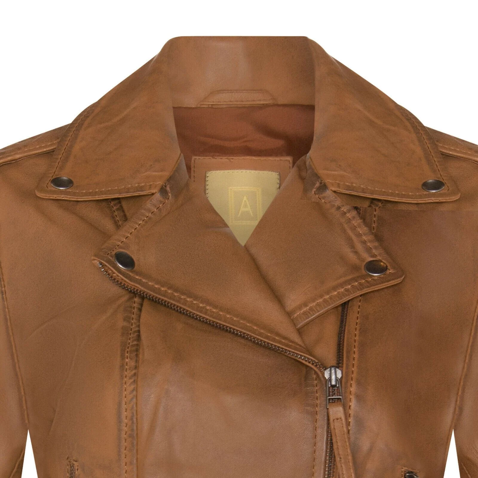 Womens Vintage Leather Biker Jacket-Malton - Image 8