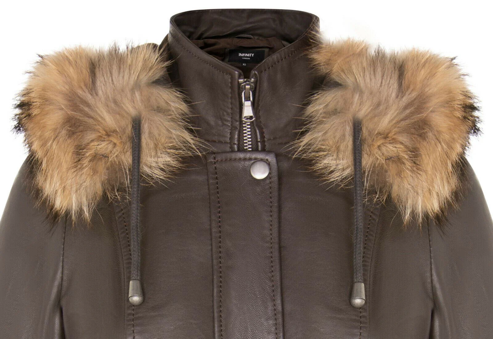 Womens Warm Leather Hooded Parka Jacket-Northwich - Image 15