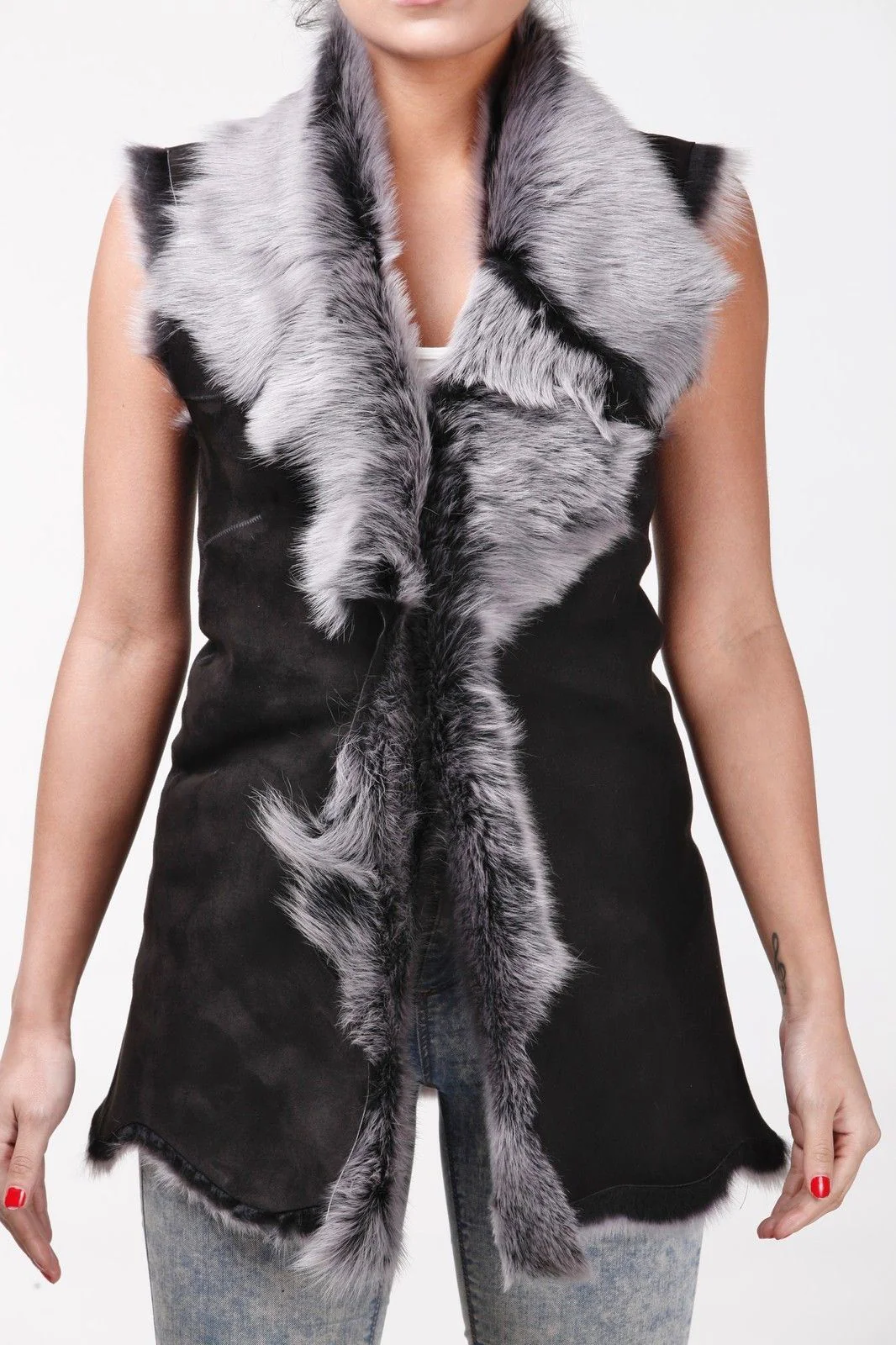 Womens Warmer Toscana Sheepskin Long Gilet-Seaford - Image 9